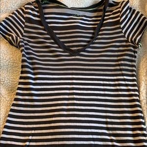 Gray, black, and white stripes tee